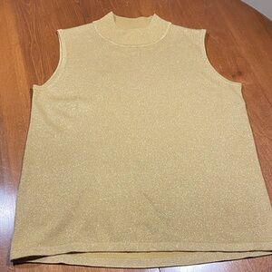 Alia Metallic Gold Sleeveless Top knit ribbed neck